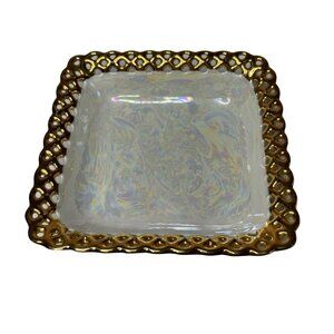 Antique Schumann Arzberg Bavaria White Gold Gild Square Trinket Dish Nut Signed
